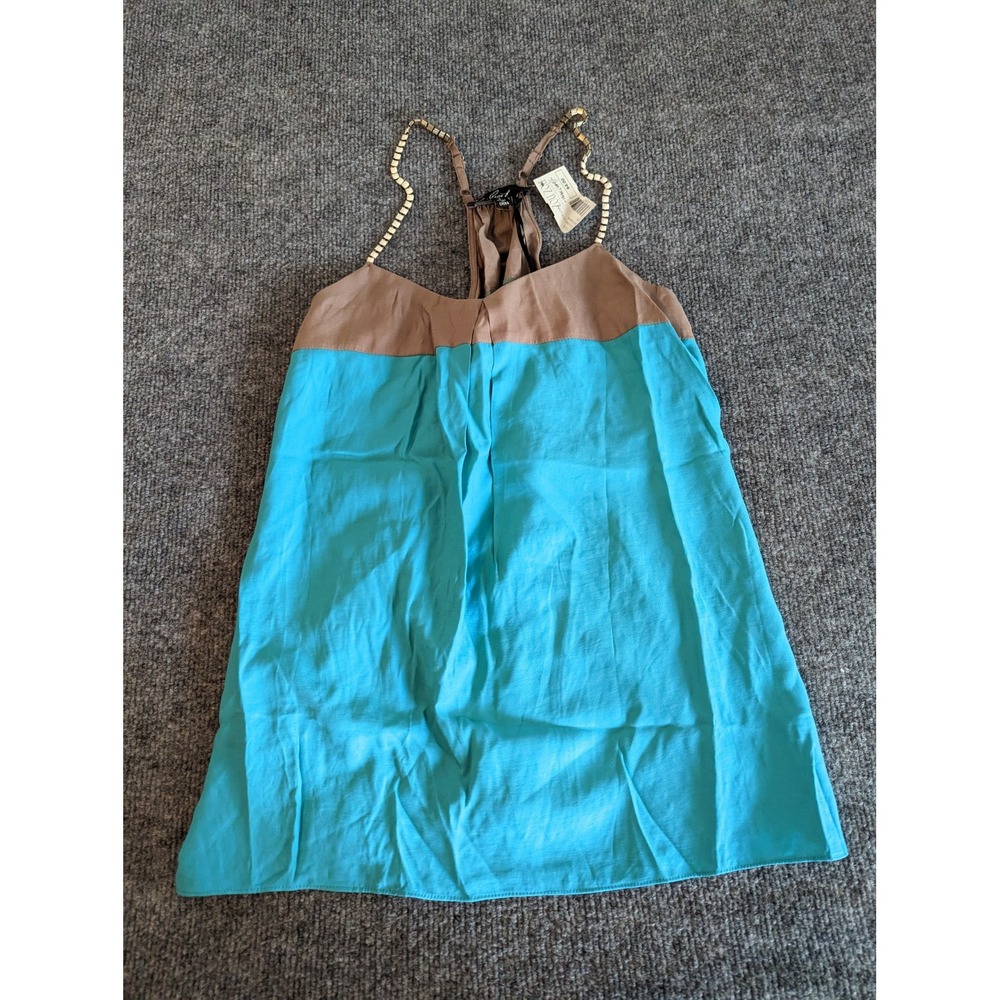 C. LUCE Women Sleeveless Blouse Top Aqua and brown Size Small, NWT